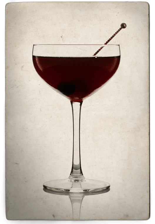 Cantante Cocktail in Coupe Glass with Cherry Garnish